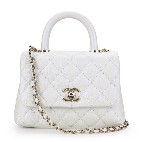 chanel coco handle mini|white iridescent chanel coco handle.